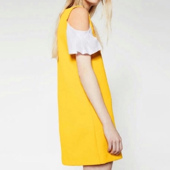 Zara Collection Yellow Ribbed Contrast White Off Shoulder Bardot Shift Dress - Picture 15 of 15